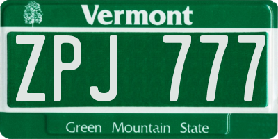 VT license plate ZPJ777