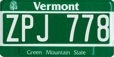VT license plate ZPJ778