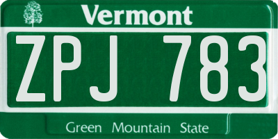 VT license plate ZPJ783