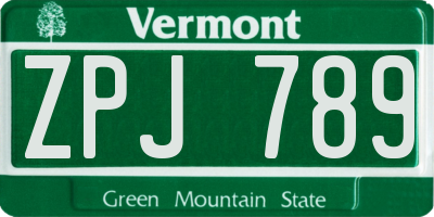 VT license plate ZPJ789