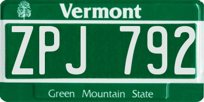 VT license plate ZPJ792