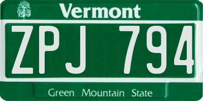 VT license plate ZPJ794