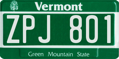 VT license plate ZPJ801