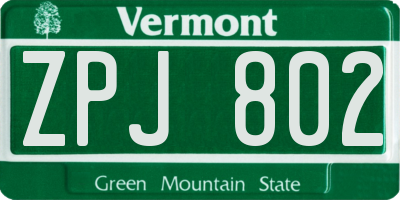 VT license plate ZPJ802