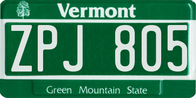 VT license plate ZPJ805