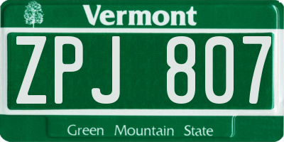 VT license plate ZPJ807