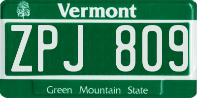 VT license plate ZPJ809