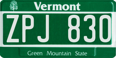 VT license plate ZPJ830
