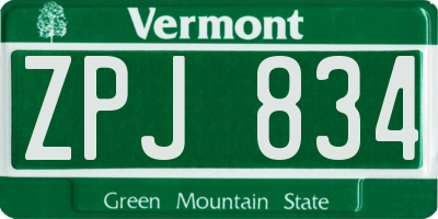 VT license plate ZPJ834