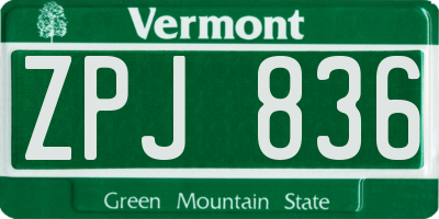 VT license plate ZPJ836