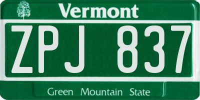 VT license plate ZPJ837