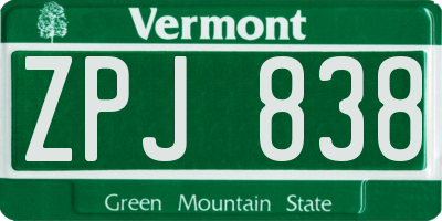 VT license plate ZPJ838