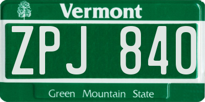 VT license plate ZPJ840