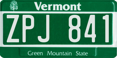 VT license plate ZPJ841