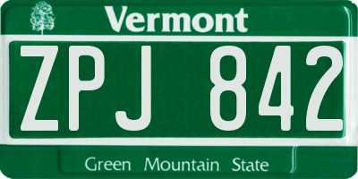 VT license plate ZPJ842