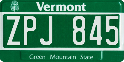 VT license plate ZPJ845