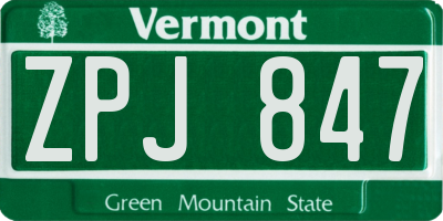 VT license plate ZPJ847