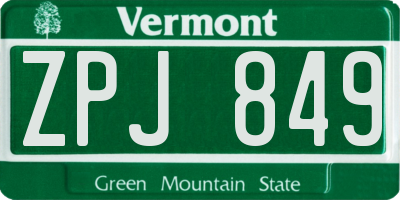 VT license plate ZPJ849