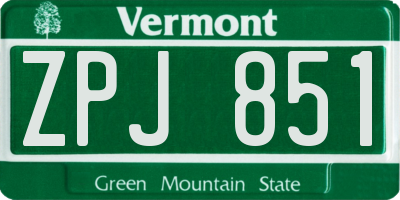 VT license plate ZPJ851