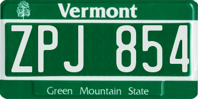 VT license plate ZPJ854