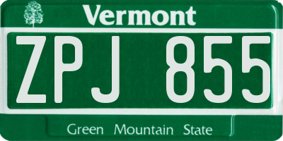 VT license plate ZPJ855