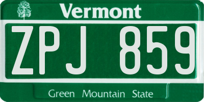 VT license plate ZPJ859