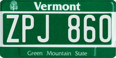 VT license plate ZPJ860