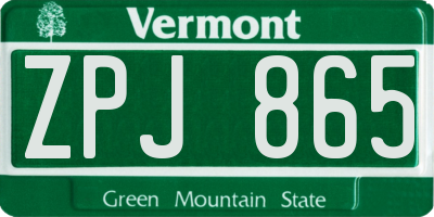 VT license plate ZPJ865