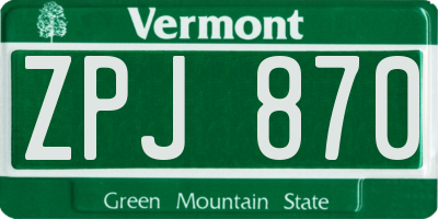 VT license plate ZPJ870