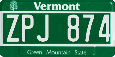 VT license plate ZPJ874