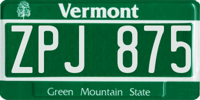 VT license plate ZPJ875