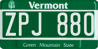 VT license plate ZPJ880