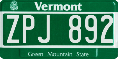 VT license plate ZPJ892