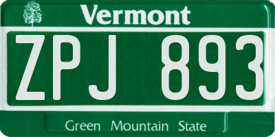 VT license plate ZPJ893