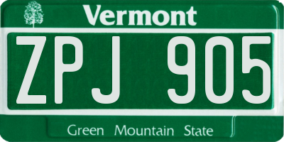 VT license plate ZPJ905