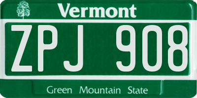 VT license plate ZPJ908