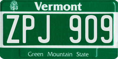 VT license plate ZPJ909