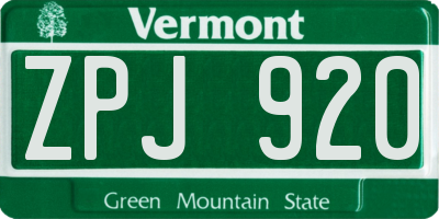 VT license plate ZPJ920