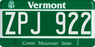VT license plate ZPJ922
