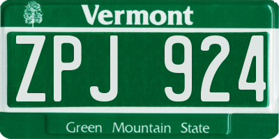 VT license plate ZPJ924