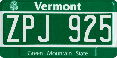 VT license plate ZPJ925
