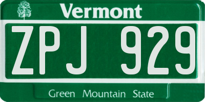 VT license plate ZPJ929