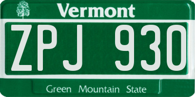 VT license plate ZPJ930