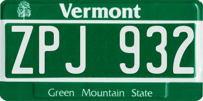 VT license plate ZPJ932