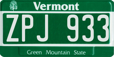 VT license plate ZPJ933