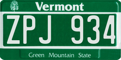 VT license plate ZPJ934