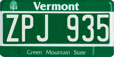 VT license plate ZPJ935