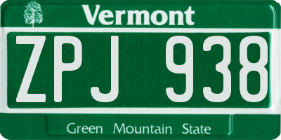VT license plate ZPJ938