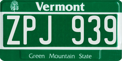 VT license plate ZPJ939