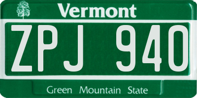 VT license plate ZPJ940